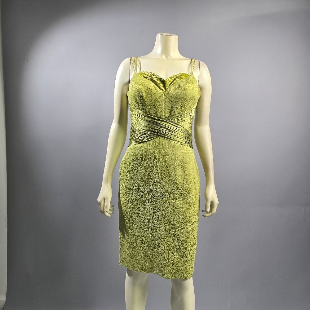 Badgley Mischka Green Sheath Midi Dress Sweetheart Neckline R8